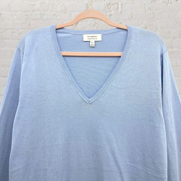 Banana Republic Forever Sweater Size XXL V-Neck Soft Blue Cotton Blend - Picture 4 of 14